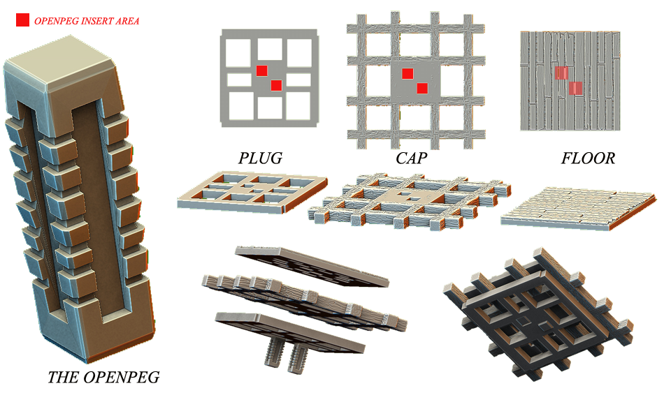 Open Peg Vertical Build System for 3D Printable Terrain